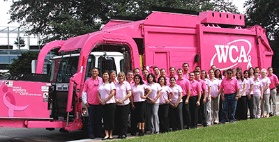 WCA - Pink Dumpster Truck - Breast Cancer Awareness - Waste and Recycling Workers Week